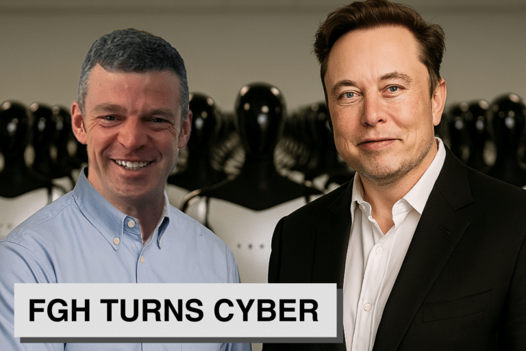 Peter Harrison and Elon Musk with new Optimus Robots
